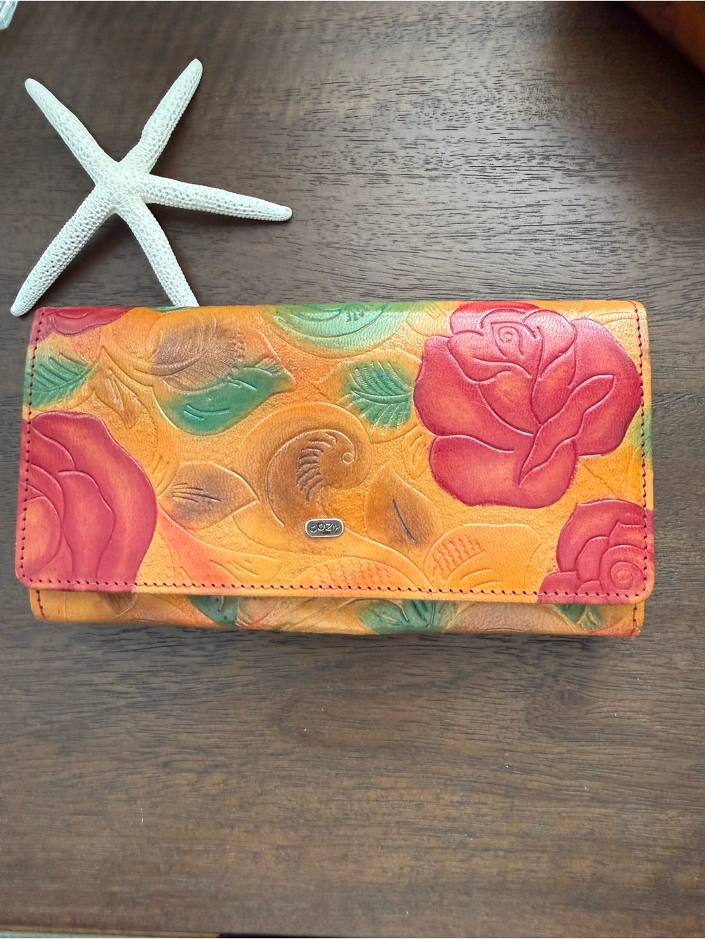 Genuine leather embossed multicolored large wallet by Cozy - Picture 4 of 11